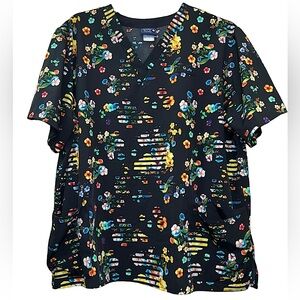 💥2/$15 Sanibel Scrubs black colorful floral short sleeve scrub top size XXL